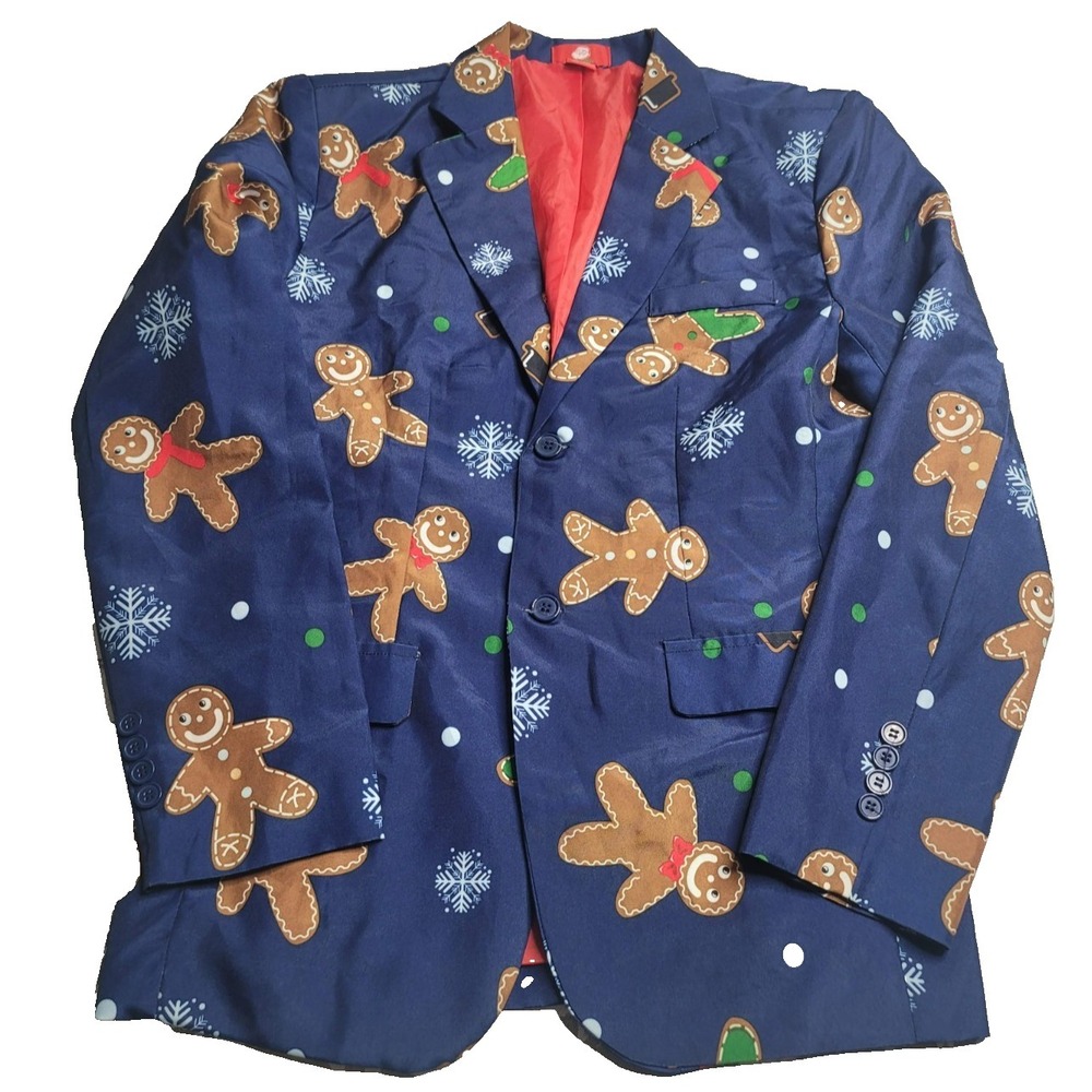 Dec. 25th Light‎ Up Gingerbread Christmas Blazer Holiday Men's Small Navy